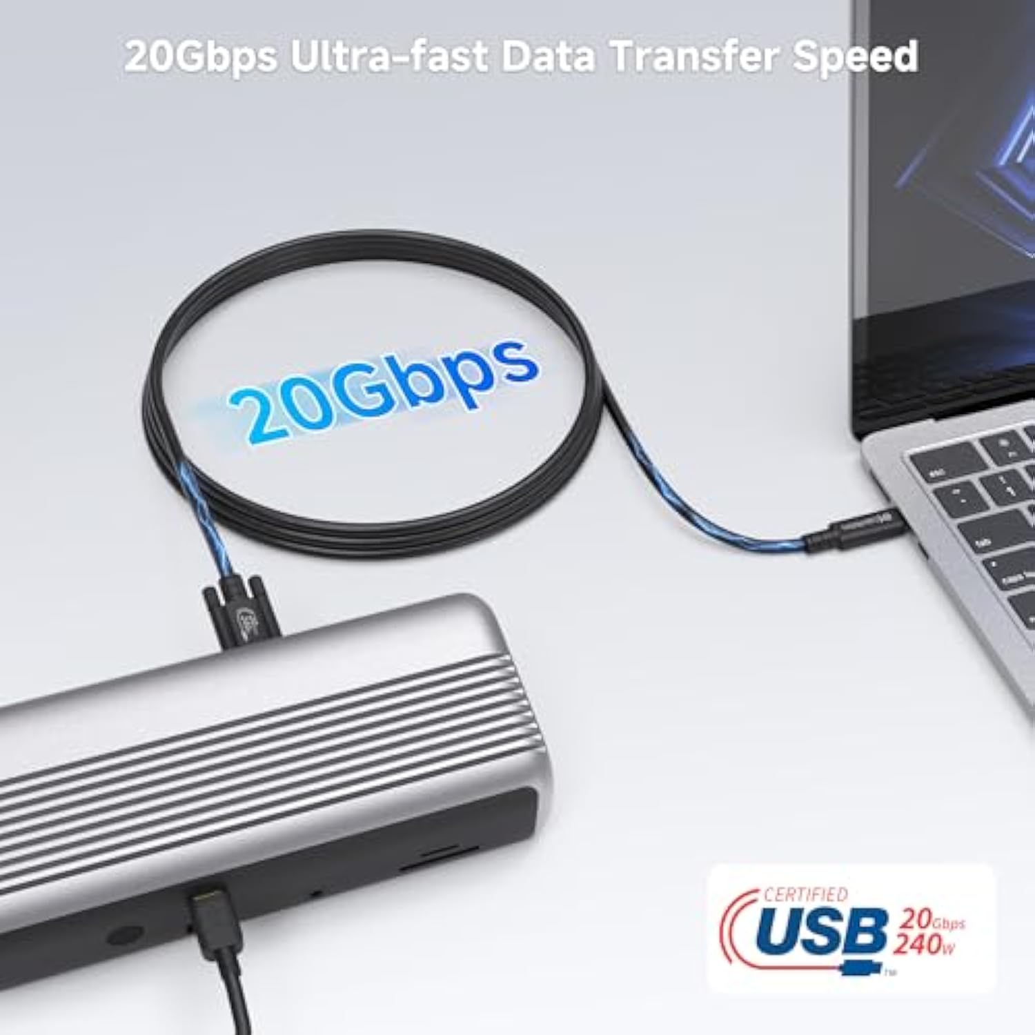 Cable Matters [USB-IF Certified] 20Gbps USB4 Cable with Side Screw Lock 6.6ft, Up to [8K@30Hz / 4K@120Hz Video, 240W Charging, 20Gbps Data Transfer] USB C Cable with Screw Lock/USB C Locking Cable