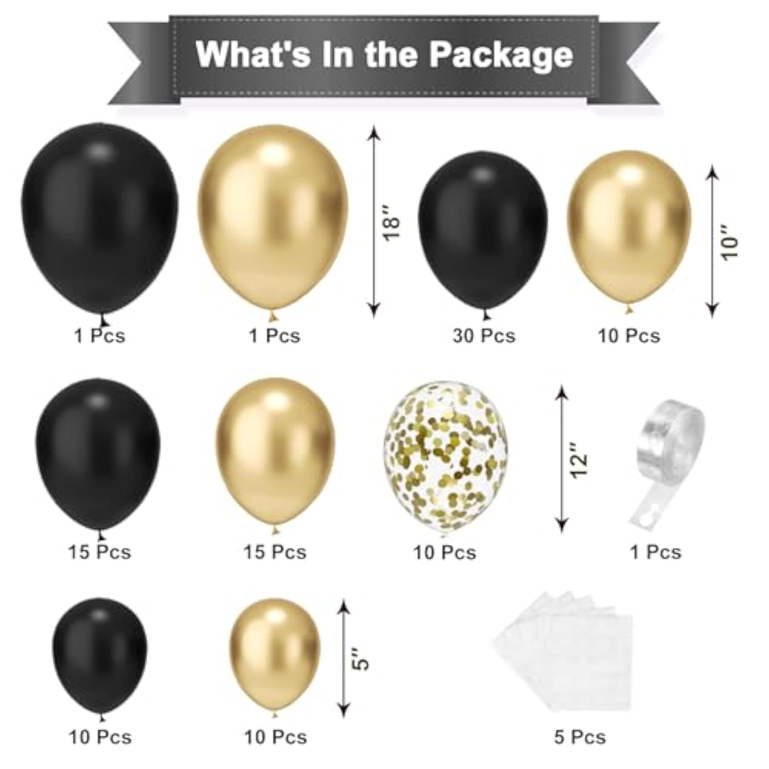 Black Gold Balloon Arch Kit 102pcs Confetti Balloons for Party Decorations