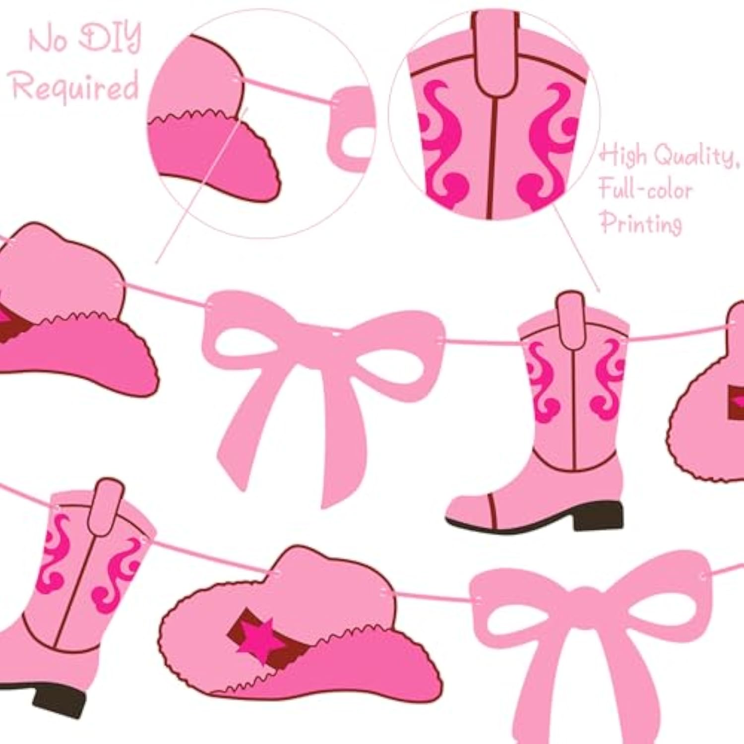 Cowgirl Party Banners Pink Coquette Bow And Boots Decorations Western Cowgirl Boots Hats Cutout Banners Cowgirl Birthday Decorations For Rodeo Wild West Baby Shower Supplies
