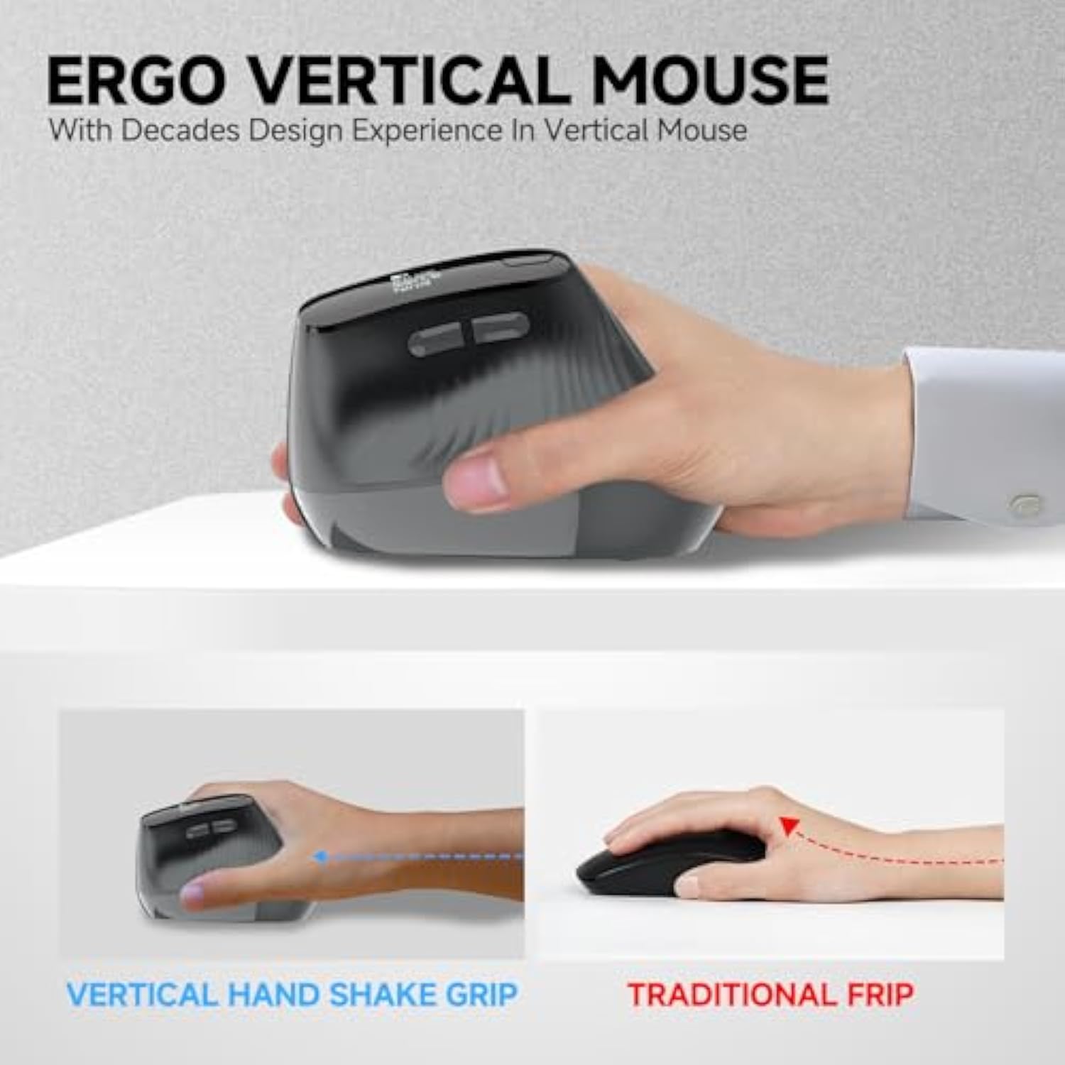 New Dual Mode Ergonomic Mouse, Rechargeable Bluetooth Vertical Ergo Mouse Wireless 5 Adjustable Dpi, Silent 2.4Ghz Optical Carpal Tunnel Mouse For Compatible With Laptop, Pc(Right Hand)