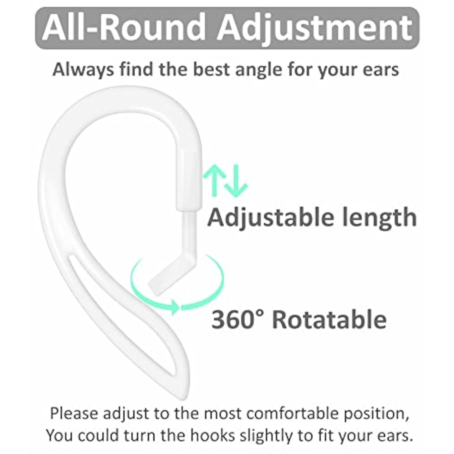 Compatible With Airpods 4 Ear Hooks, Replacement 360 Angle Rotation Adjustable Length Anti-Slip Sport Earhooks Wing Tips Holder Compatible With Airpods 3 / Airpods Pro 2 - White