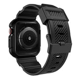 Compatible With Apple Watch Band 45Mm/44Mm/42Mm With Case, Shockproof Rugged Band Strap For Iwatch Se2 Se Series 9/8/7/6/5/4/3/2/1 With Bumper Case Cover Men Women, Matte Black