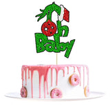 1Pcs Greench Christmas Oh Baby Cake Topper Glitter Baby Shower Gerinchhmas Cake Pick Decorations For Greench Christmas Theme Baby Shower Kids Birthday Party Supplies
