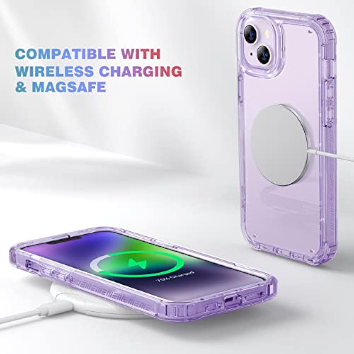 Designed For 14 Case, Full Body Rugged Case With Built-In Touch Sensitive Anti-Scratch Screen Protector, With Camera Lens Protector For 14 6.1" (Clear Purple)
