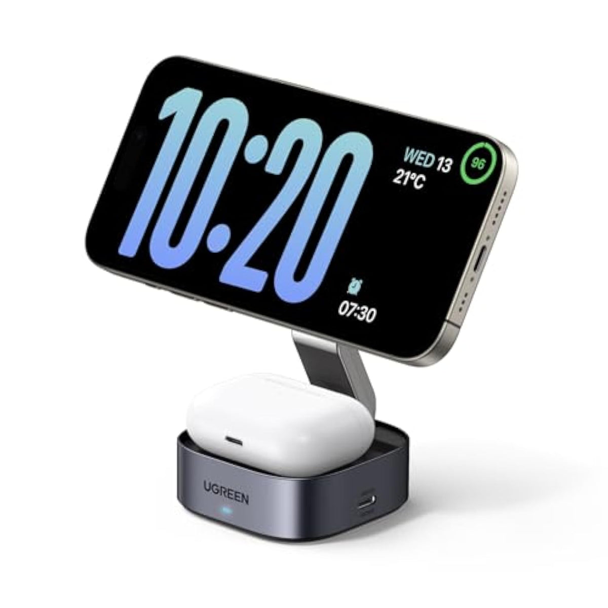 UGREEN MagFlow Magnetic Foldable Charging Station, 2-in-1 Fast Wireless Charger Compatible with iPhone 16 15 14 13 12, Airpods3 2 Pro (No AC Adapter)