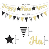 Glitter Happy New Year 2026 Gold Banner for New Year Eve Party Decorations
