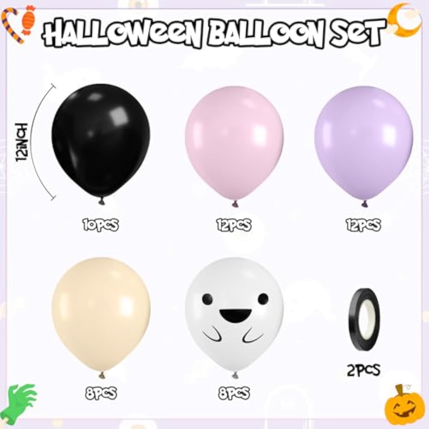 Purple Pink Halloween Balloons 12 Inch Ghost Latex Balloons Pastel Black Apricot Party Decor