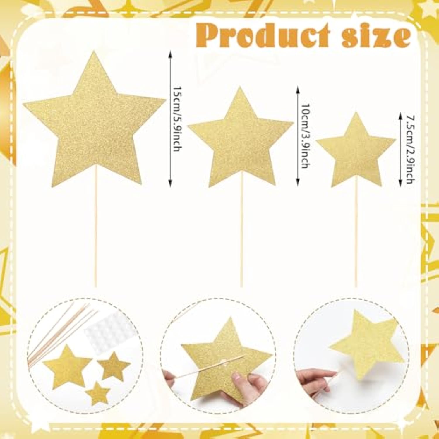 42 Pcs Gold Star Centerpieces Sticks Twinkle Glitter Star Table Flower Centerpiece Sticks Golden Cake Toppers For Back To School Wedding Engagement Bridal Baby Shower Party Decorations