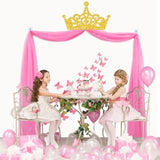 16Ft Princess Party Door Decorations Pink Princess Long Window Treatment Scarves Fabric Gold Crown Door Hanging Banner For Girls Birthday Bachelorette Wedding Photo Booth Props Supplies