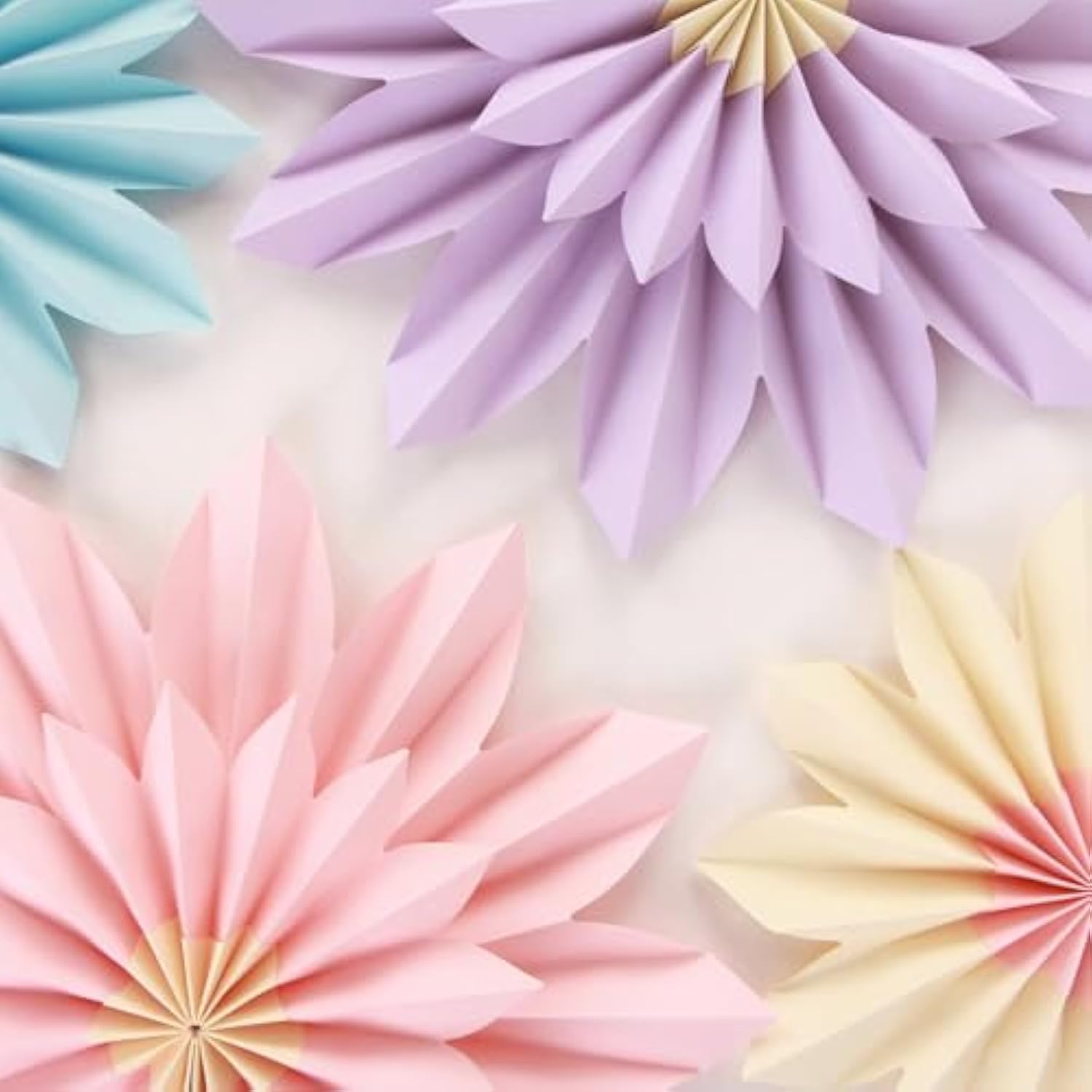 Pastel Paper Fans, Pastel Party Decorations For Classroom, Birthday, 9 Pcs Yellow, Pink And Purple Pastel Paper Flower Decorations For Baby Shower, Wall Decor