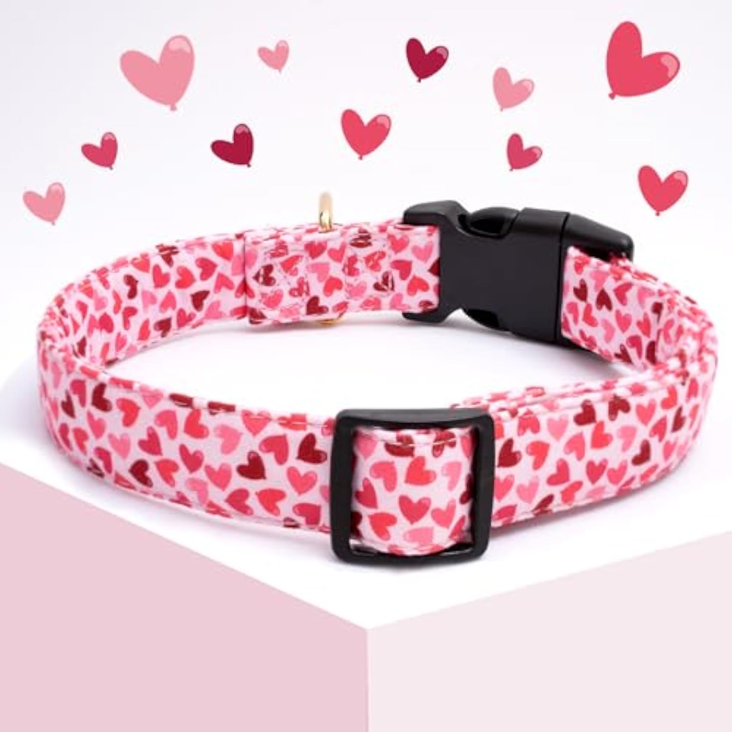 Valentine'S Day Dog Collar - Cute Loving Heart Printed For Small Medium Large Dogs - Pink Cotton Collar For Girl And Boy Dogs L