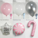 143Pcs Christmas Tree Balloon Arch Garland Kit with Pastel Pink White Metallic Silver Cane Candy Star Balloons for Christmas Party Decoration, Holiday Birthday Supplies, Xmas Garland