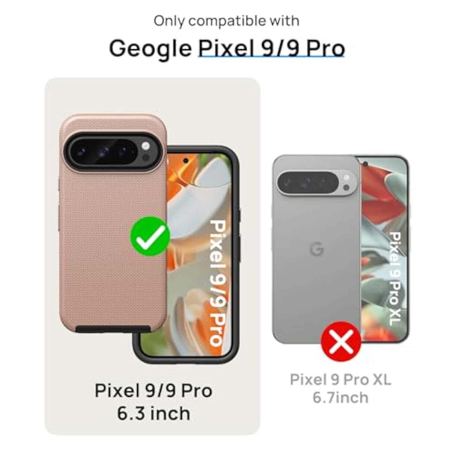 Pixel 9/9 Pro Case, 2X Screen Protectors, Shockproof, Double Layer, Rose Gold