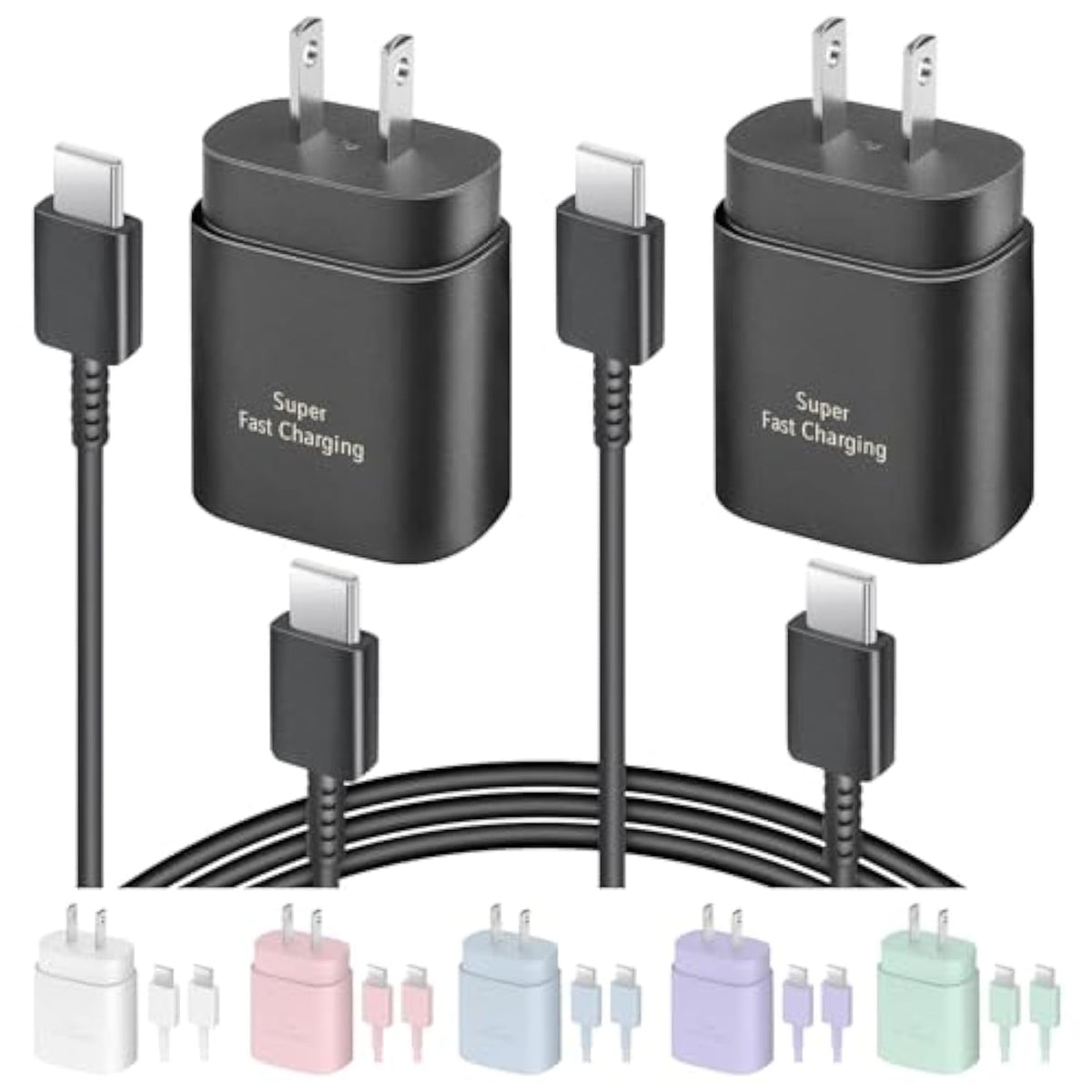 2 Pack Usb C Charger, 25W Type C Fast Charging With Usb-C Charger Cable 6Ft Android Phone Charge For Galaxy S24 Ultra/S23+/S22/S21/S20/Phone 16 15 Pro Max 16 15 Plus