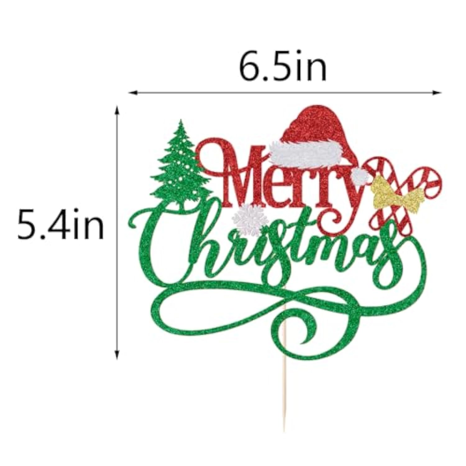 Merry Christmas Cake Topper,Glitter Green Xmas Holiday Cake Decorations,For Winter Christmas Santa Happy New Year Party Theme Cake Decorations (Red Green)