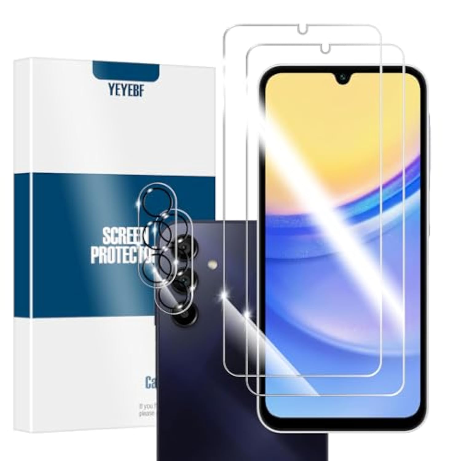 Galaxy A15 Hd Clear Tempered Glass Screen Protector + Camera Lens Protectors, [2+2 Pack] [3D Glass] [Anti-Glare] [Bubble-Free] Screen Protector Glass For Samsung Galaxy A15 5G/4G
