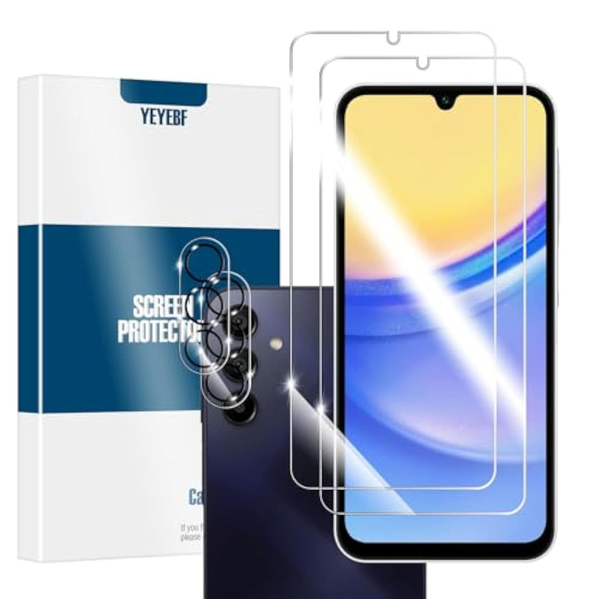 Galaxy A15 Hd Clear Tempered Glass Screen Protector + Camera Lens Protectors, [2+2 Pack] [3D Glass] [Anti-Glare] [Bubble-Free] Screen Protector Glass For Samsung Galaxy A15 5G/4G