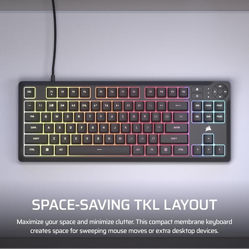 K55 Core Tkl Rgb Gaming Keyboard Tenkeyless, 8-Zone Rgb, Quiet Membrane Keys, Spill Resistant, Media Keys, 1000Hz Polling Na Layout Black