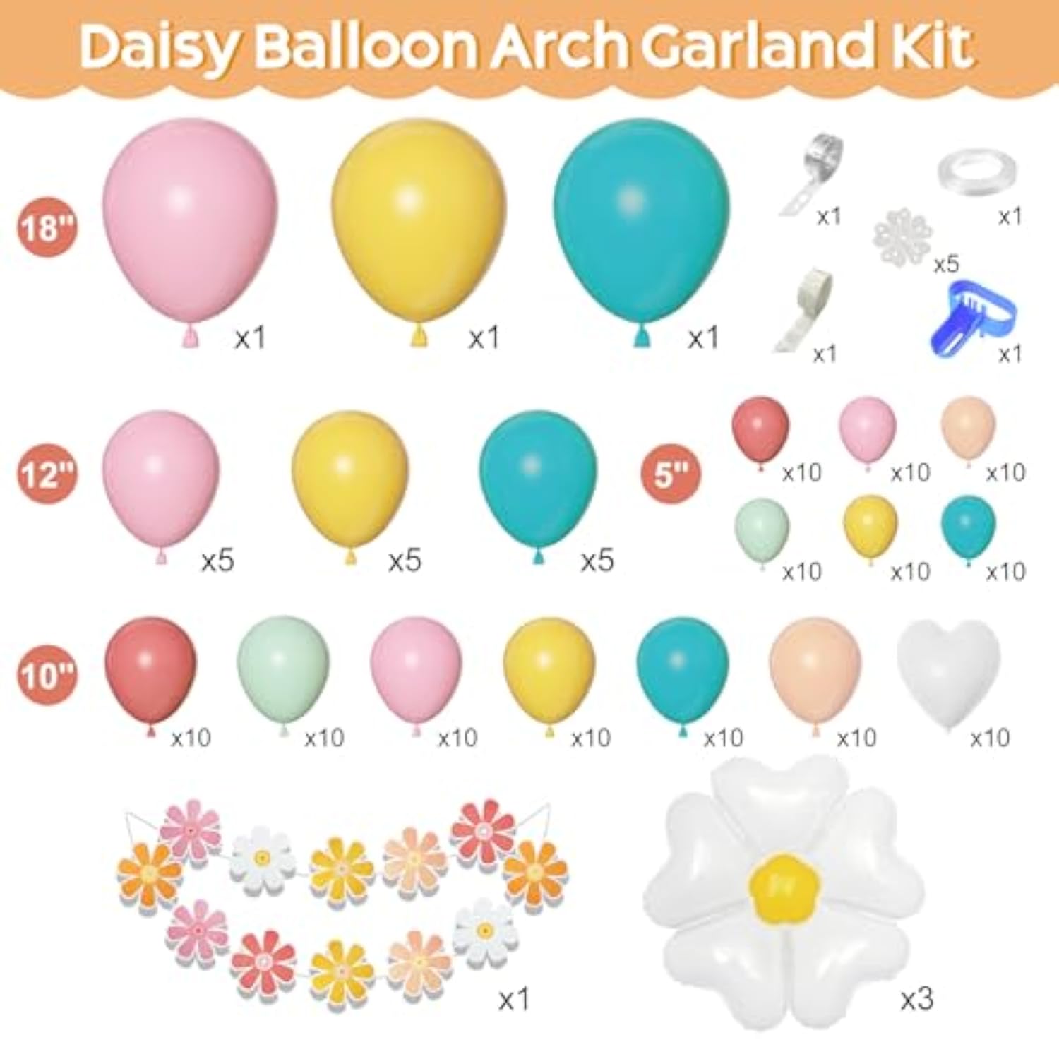 161Pc Daisy Balloon Garland Arch Kit, Pastel Groovy Flower Party Decorations With Pink Yellow Orange Blue Green Daisy Banners For Baby Shower Retro Hippie Two Groovy Boho Birthday Party Decor