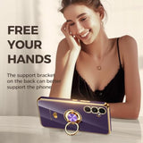 For Samsung Galaxy S23 Fe 5G Case With 2 Pack Screen Protector, 360° Rotatable Ring Holder [Luxury Hearts Pattern] Plating Gold Edge Slim Soft Phone Cover Case For Galaxy S23 Fe - Purple