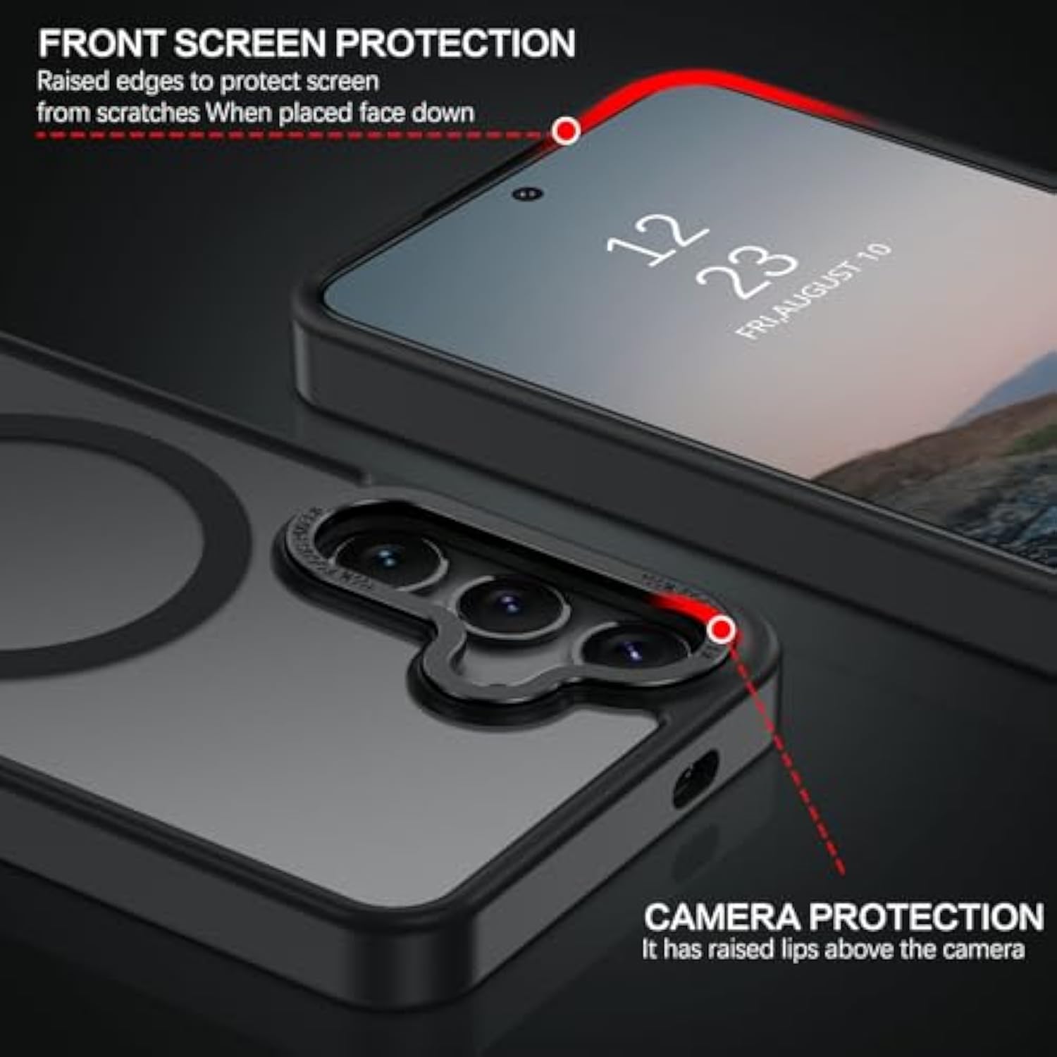 Magnetic For Samsung Galaxy S24 Plus Case [Compatible With ] Translucent Matte Slim Thin Shockproof Anti-Yellow Women Men Protective Phone Cases Cover For Samsung S24 Plus 6.7", Black