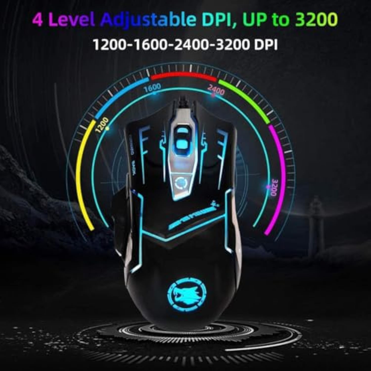 Rgb Light Up Wired Gaming Mouse For Computer - Durable Usb Led Laptop Mice W/ 7 Color Backlit, 4 Adjust Dpi Up To 3200 For Gaming, Silent & Stable Pc Corded Mouse For Mac Macbook Windows Linux Ps4