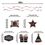 Happy 15Th Birthday Decorations - 12Pcs Birthday Black & Rose Gold Foil Swirls Streamer Set,Cheers To Fifteen Years Old Bday Party Decorations Gift Sign.