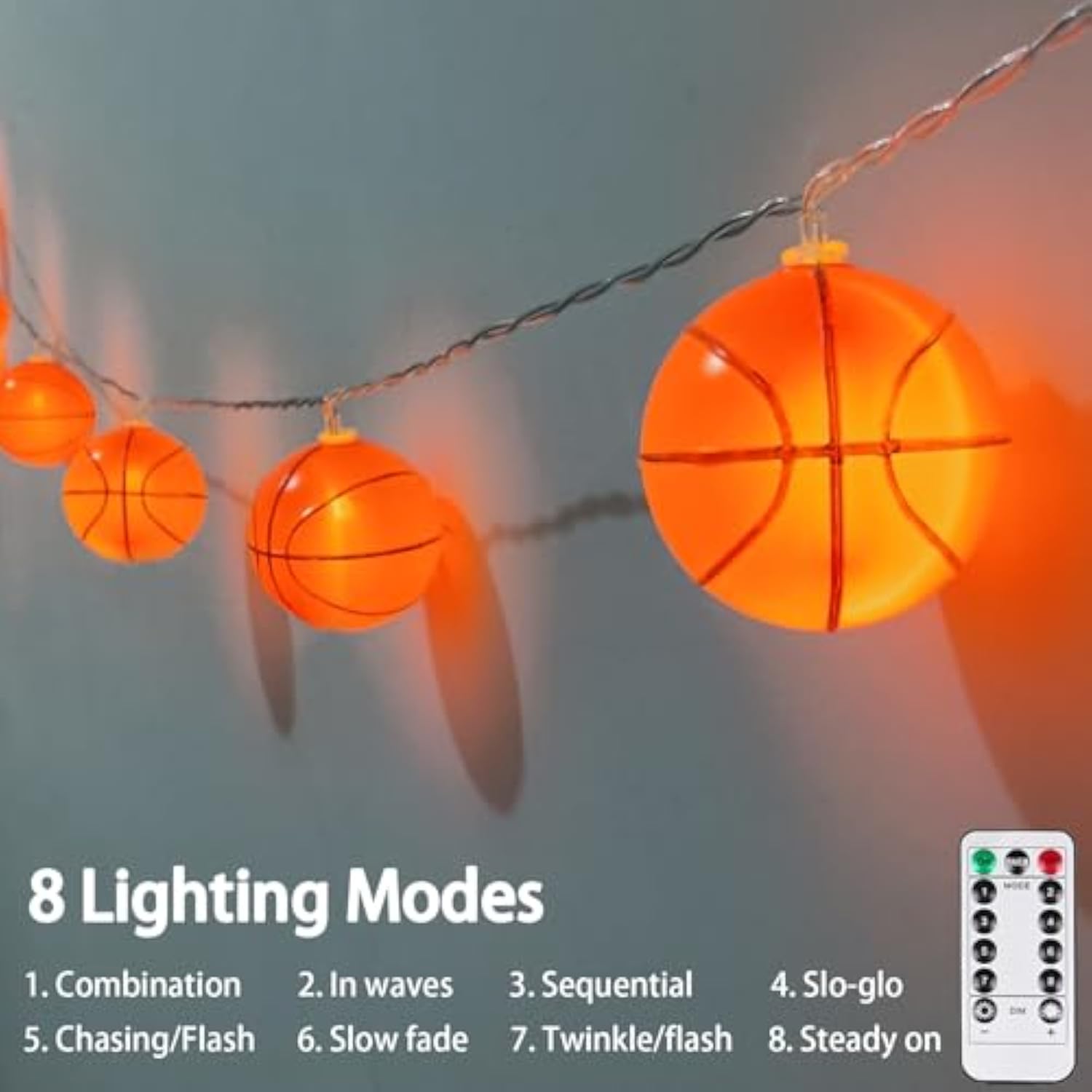 Basketball Decorations String Lights Battery Operated, 6.8Ft 10 Led Light Up Basketball Light With Timer, Indoor Outdoor