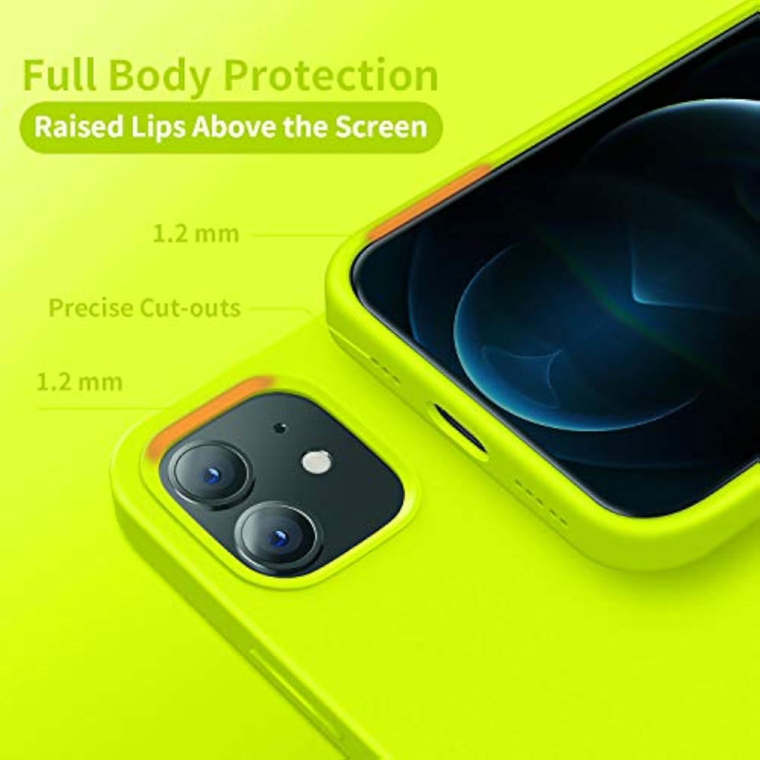 Fluorescent Green Silicone Phone Case for iPhone 12 and iPhone 12 Pro