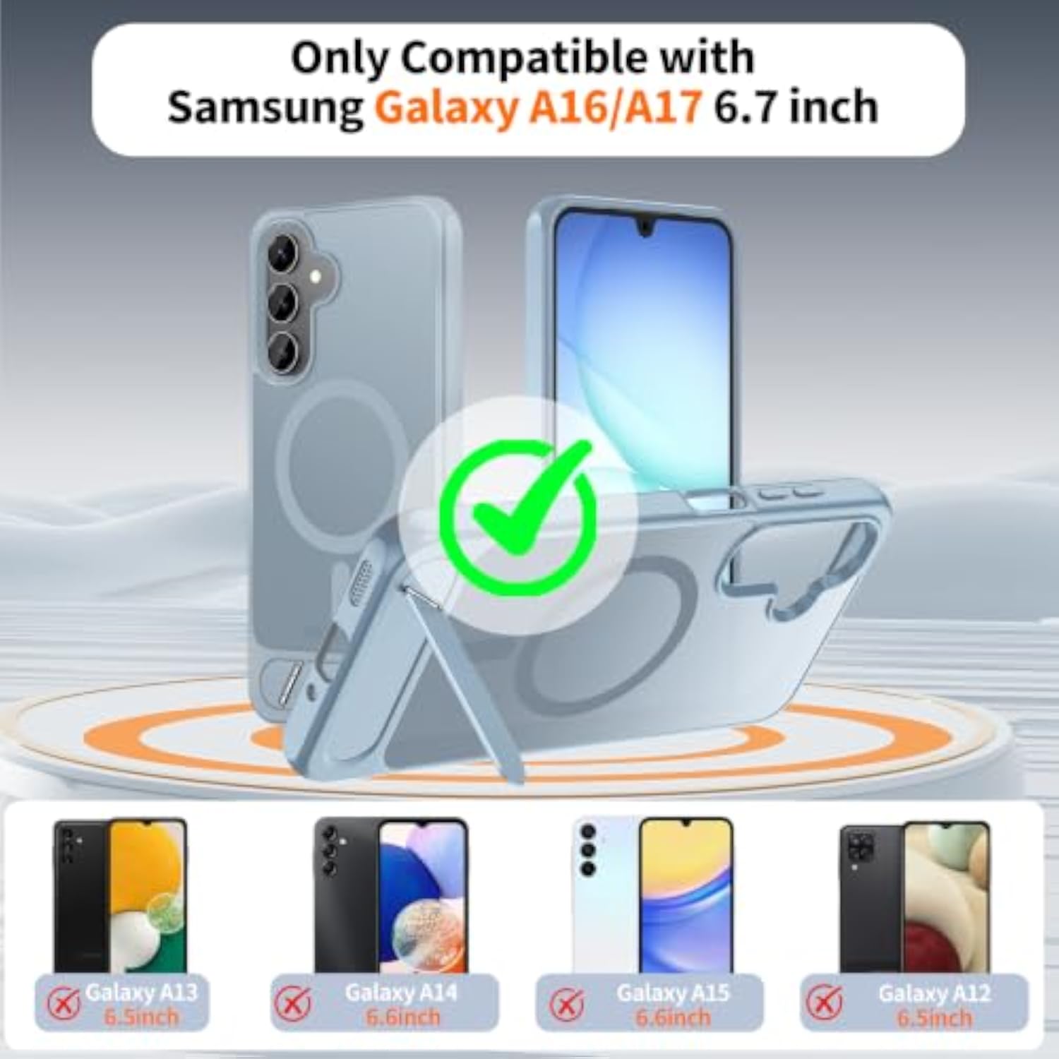 Hualele Magnetic Phone Case for Samsung Galaxy A16/A17 5G with Metal Stand, Military Grade Drop Protection, Shockproof Kickstand, Light Blue