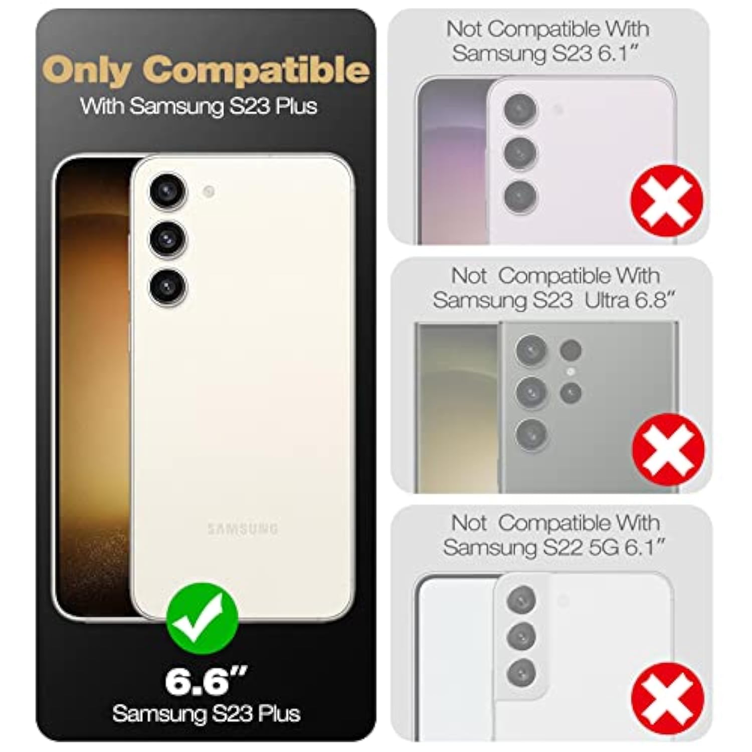 Full Body Case For Samsung Galaxy S23 Plus 5G/6.6 Inches,[Extra Front Frame] Heavy Duty Military Grade Protection Built-In Screen Protector And Kickstand For Samsung S23 Plus 5G,Black