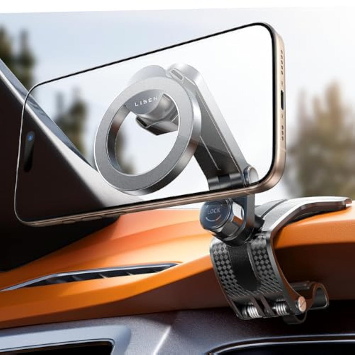 For Magsafe 360 Degree Rotation Dashboard Car Phone Holder [Strong Compression Clamp] Clip On Dashboard Cell Phone Holder, Multifunctional Magsafe Magnetic Car Phone Mount For Iphone 16 15 14 13