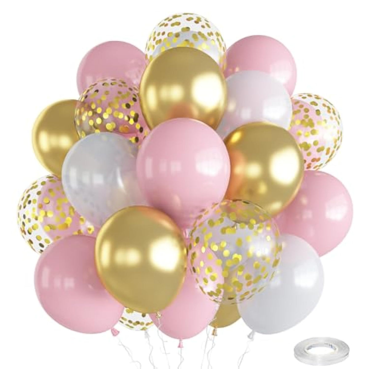 Pink White Gold Balloons 12" — Pastel & Confetti Set for Girls’ Party Decor