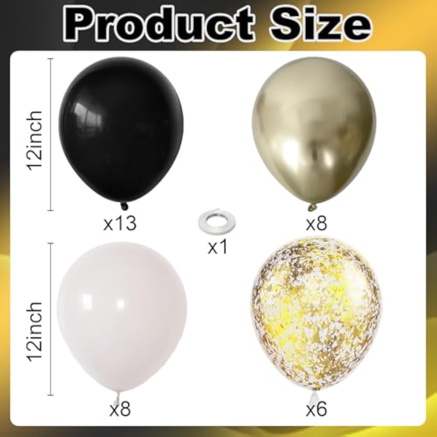 35pcs Black White Gold Balloons 12in with Metallic Confetti for Party Decor