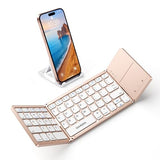 Foldable Bluetooth Keyboard With Touchpad - Portable Wireless Keyboard With Holder, Rechargeable Full Size Ultra Slim Pocket Folding Keyboards For Android Windows Ios Tablet & Laptop - Pink
