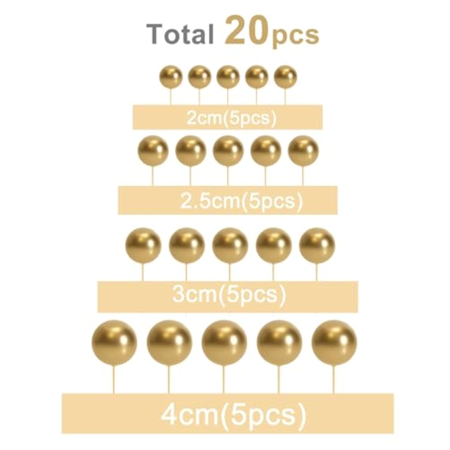 20 Pcs Ball Cake Topper Decorations Mini Balloons Cake Topper Sticks Gold Cake Picks Cake Balls For Graduation Wedding Birthday Cake Decorations