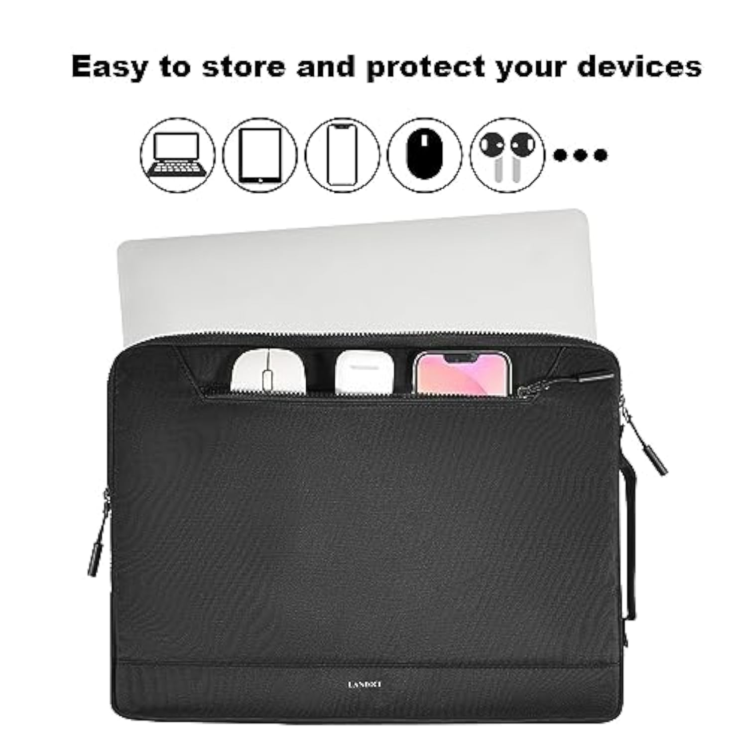 360°Protective Laptop Sleeve For 13-13.6 Inch Macbook Air M3/A3113, M2/A2681 M1/A2337, Macbook Pro M2 M1/A2338 2025-2016, Waterproof Laptop Carrying Case For 12.9-Inch Ipad Pro, Black