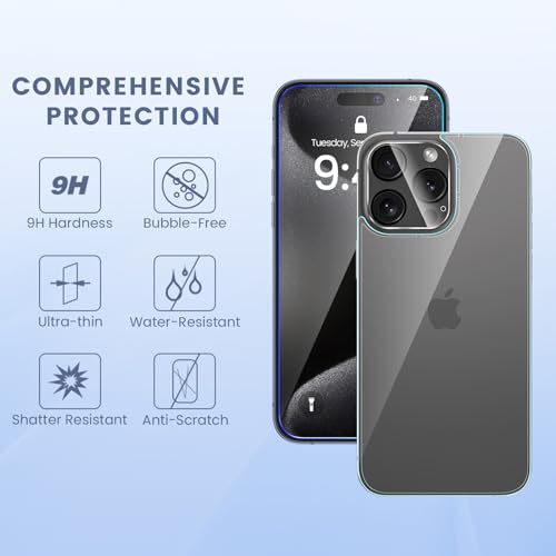[Upgrade [6 In 1] For Iphone 15 Pro Screen Protector(6.1 Inch), Iphone 15 Pro Back Screen Protector And Front Screen Protector With Camera Lens Protector [2+2+2 Pack], 9H Hardness, Ultra Hd