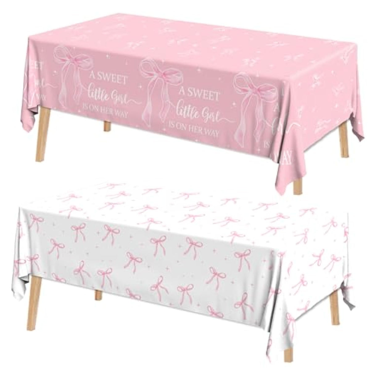 2Pcs A Sweet Little Girl Is On Her Way Tablecloths,Pink Bow Baby Shower Decorations Coquette Bow Plastic Table Cover Pink Bow Birthday Party Tablecloth For Girl Baby Shower Party Decor