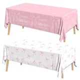 2Pcs A Sweet Little Girl Is On Her Way Tablecloths,Pink Bow Baby Shower Decorations Coquette Bow Plastic Table Cover Pink Bow Birthday Party Tablecloth For Girl Baby Shower Party Decor
