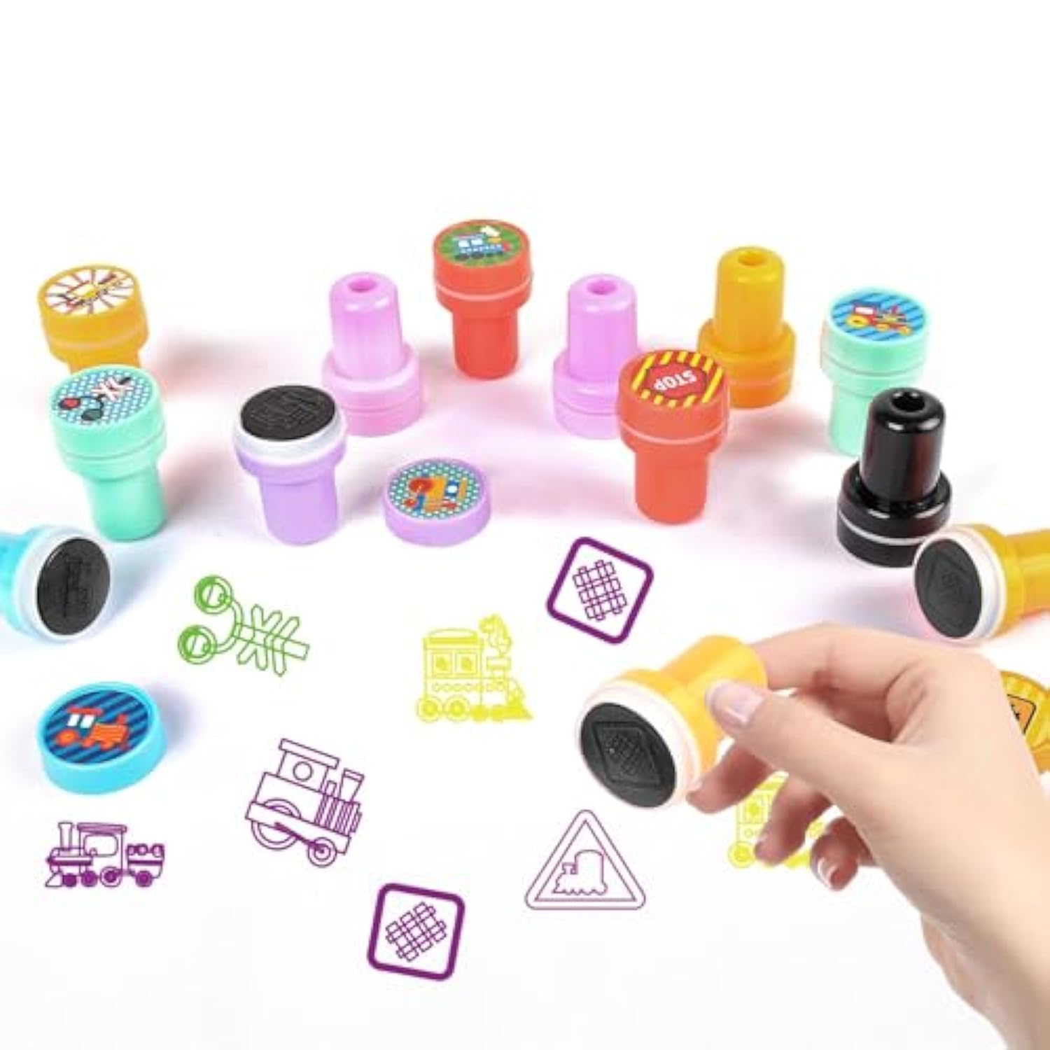98 Pcs Train Party Favors,Train Print Party Supplies Include Stickers Stamps Keychains Slap Bracelets And Drawstring Bags Party Decorations For Kids Traintheme Birthday Supplies (A-Train)