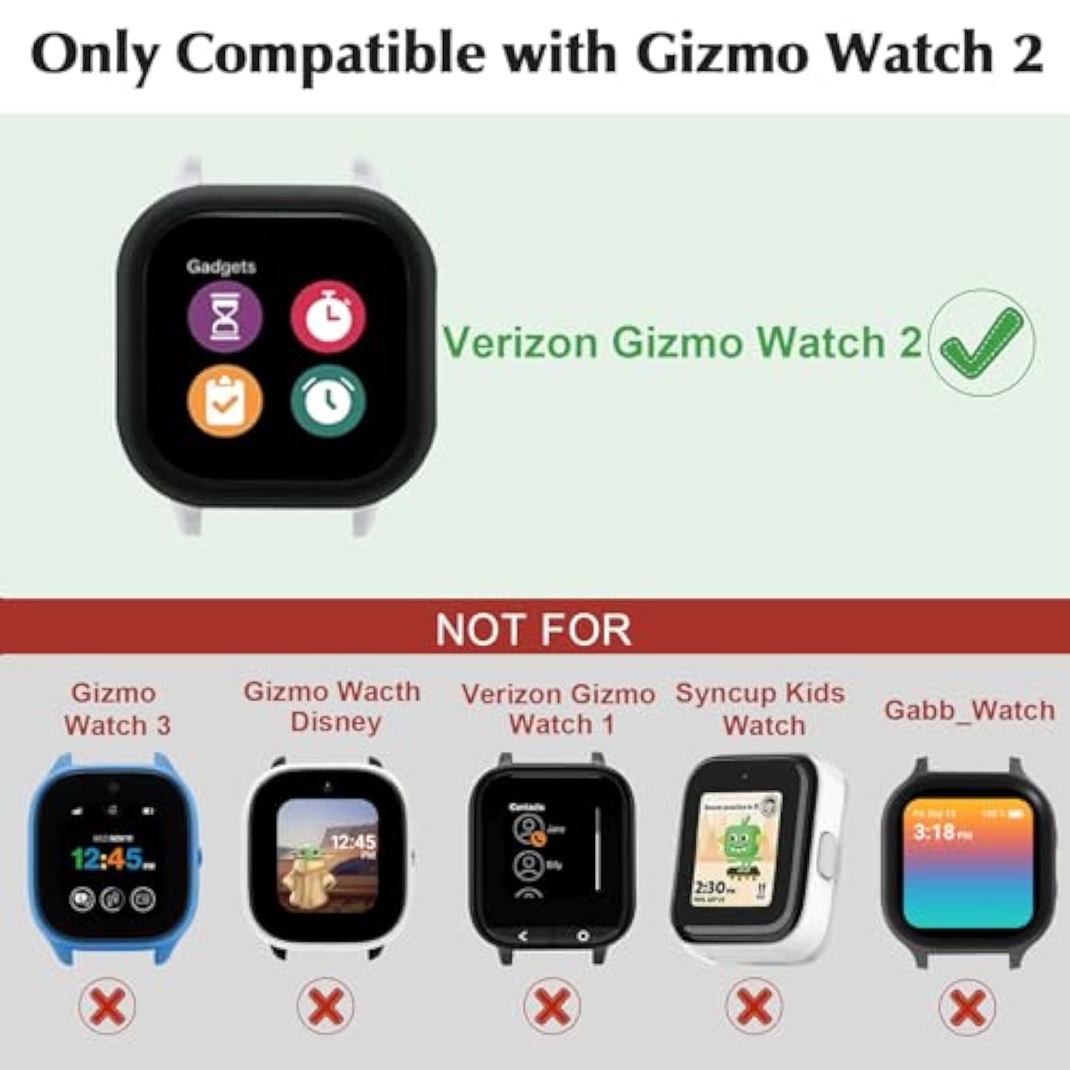 [2 Pack] Case Compatible For Gizmo Watch 2 Screen Protector For Kids?2 Pack?, Hard Pc Overall Protective Case And Tempered Glass Screen Protector For Verizon Gizmo Watch 2,Clear+Clear