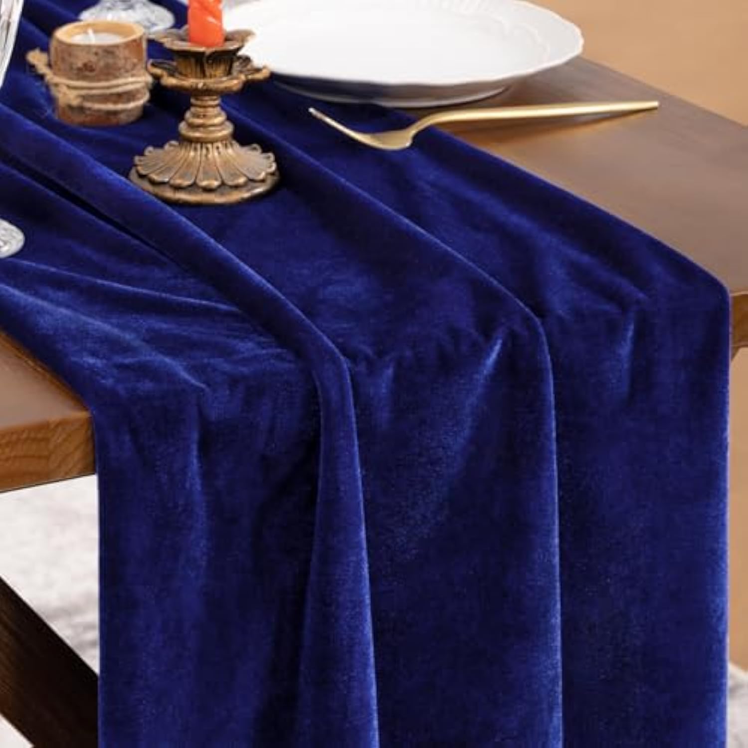 Royal Blue Velvet Table Runner Christmas Cloth Decor 20 X 120 Inches 10Ft Fabric Luxurious Thanksgiving Wedding Runner For New Year Bridal Shower