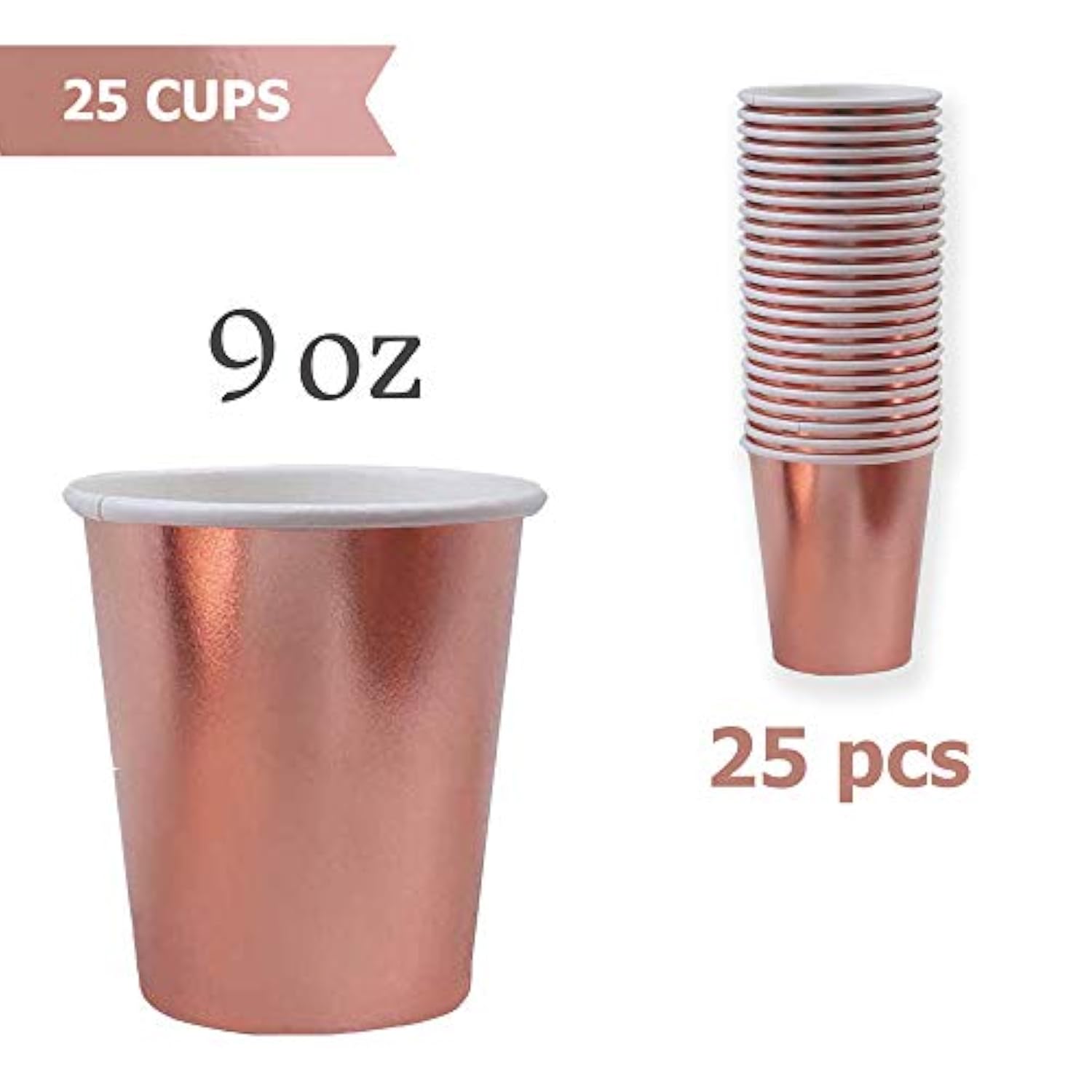 Rose Gold Party Supplies (Rose Gold Plates, Cups, Napkins (25 Serves))