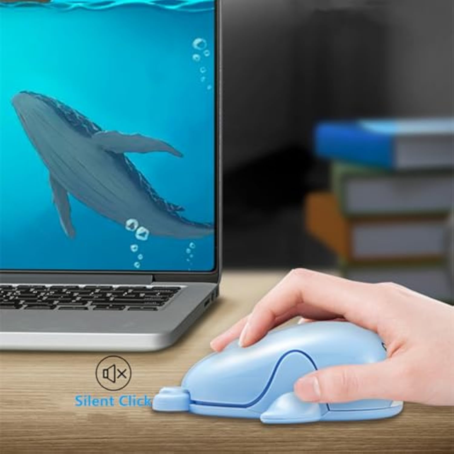 2.4G Wireless Cute Mouse, Dolphin Cartoon Animal Kawaii Mouse, Lightweight Soundless Mouse, Portable 3 Levels Dpi Mice With Usb Receiver, For Pc Laptop Computer(Blue)