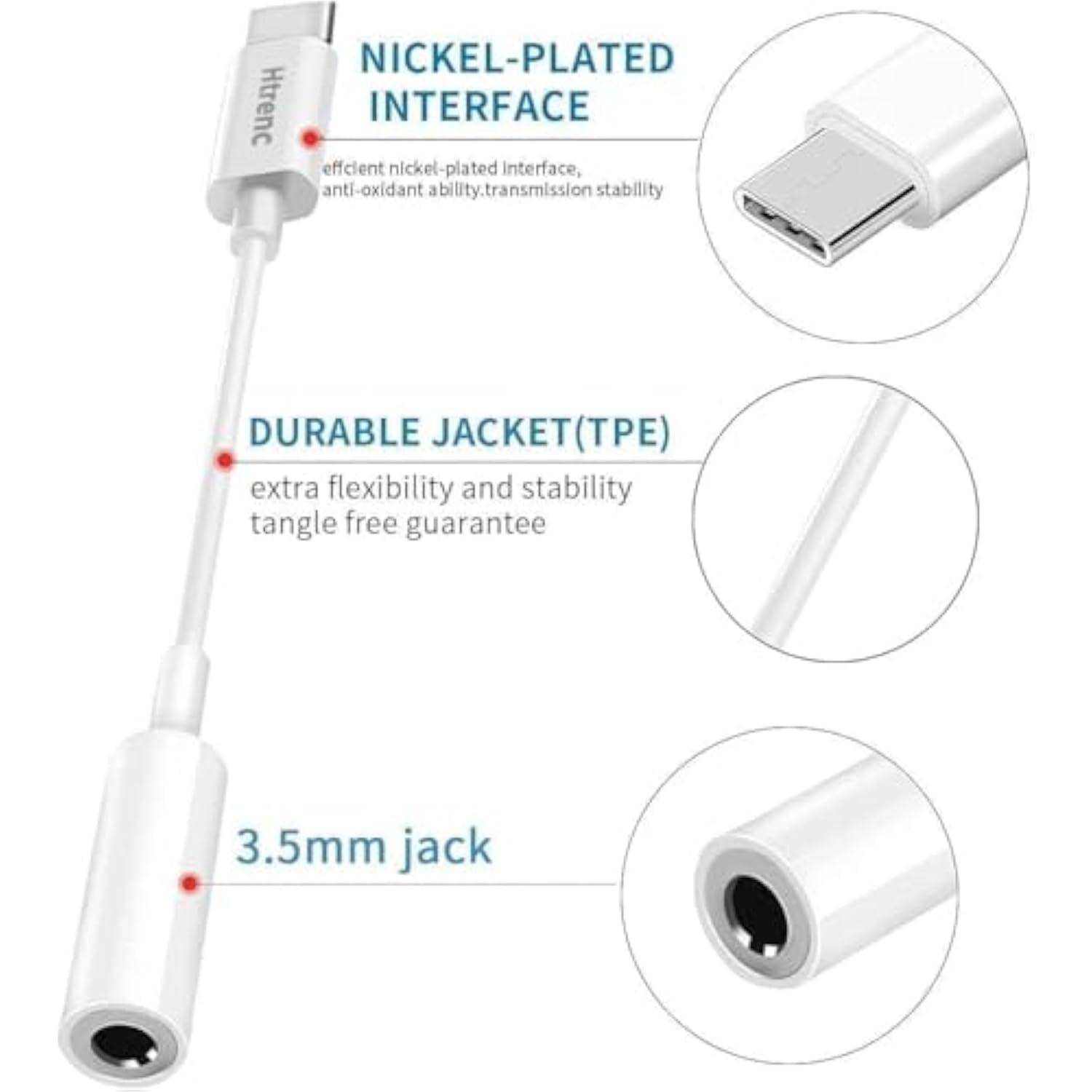 USB C to 3.5mm Adapter for iPhone 15/Pro/Max, Compatible with iPad/Samsung/MacBook