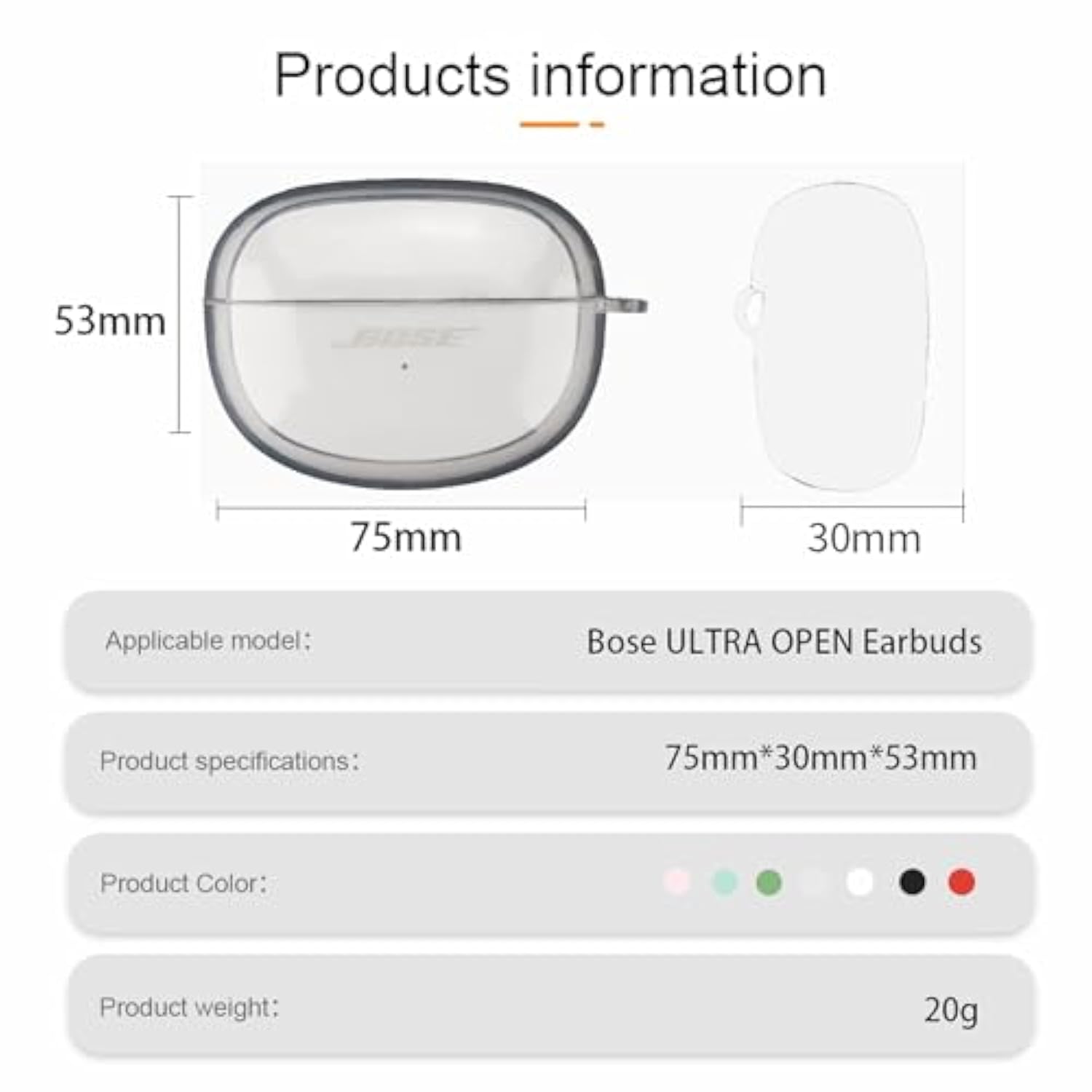 Silicone Case For The New Bose Ultra Open Earbuds 2024, Shockproof Case For Bose Ultra Open Earbuds 2024 With Carabiner And Wrist Strap. (Transparent Tpu)