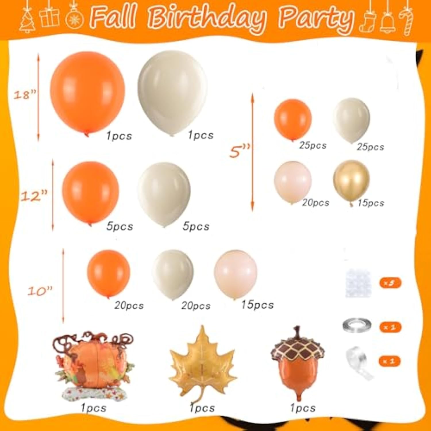 Fall Balloon Arch Kit with Burnt Orange White Gold Pumpkin Balloons for Thanksgiving