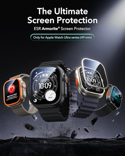 Armorite Screen Protector For Apple Watch Ultra 3 2025 /Ultra 2 /Ultra (49 Mm), Military Grade Protection, Tempered Glass Film With Aluminum Alloy Frame, Anti-Scratch, 2 Pack, Black