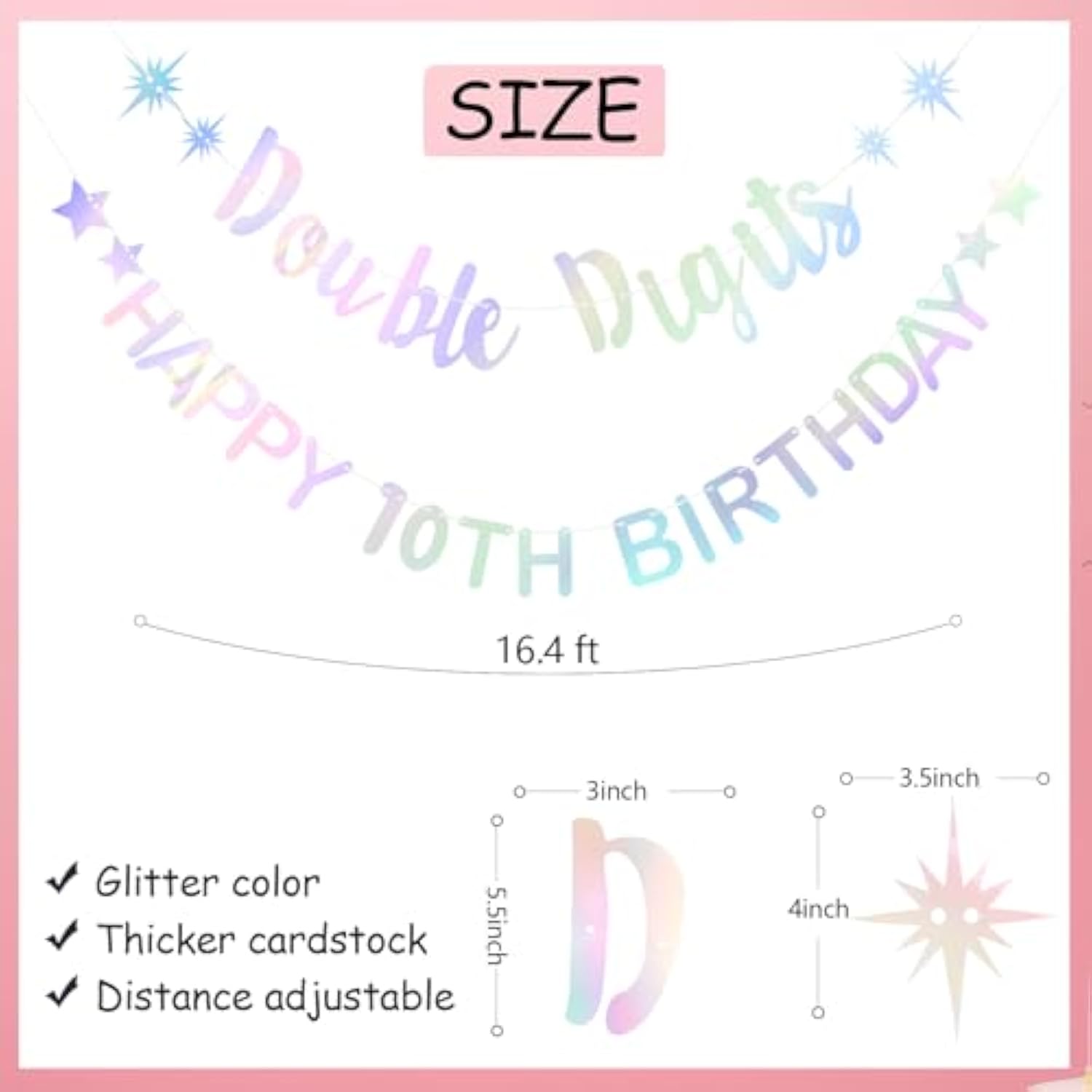 In My Double Digits Era Banner Iridescent Glitter 10th Birthday Party Decorations